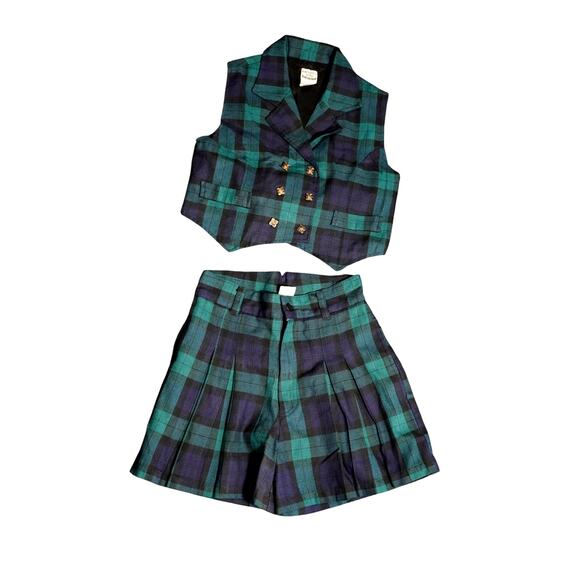 Rachel’s Kids Plaid Two-Piece Vest & Shorts Set Size 10 Vintage Tartan Preppy - Picture 3 of 7